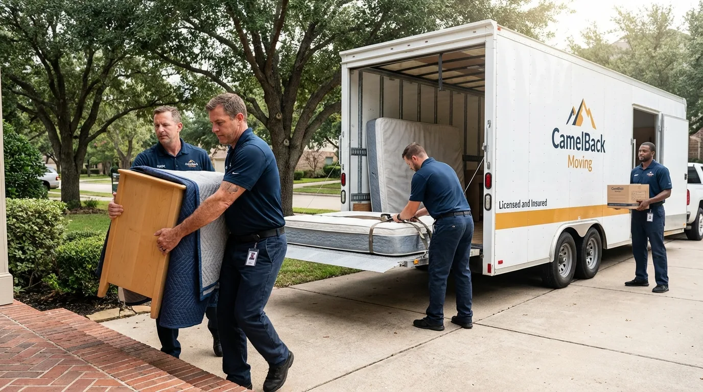 Crew loading residential truck for cross-state move from New Castle, CO
