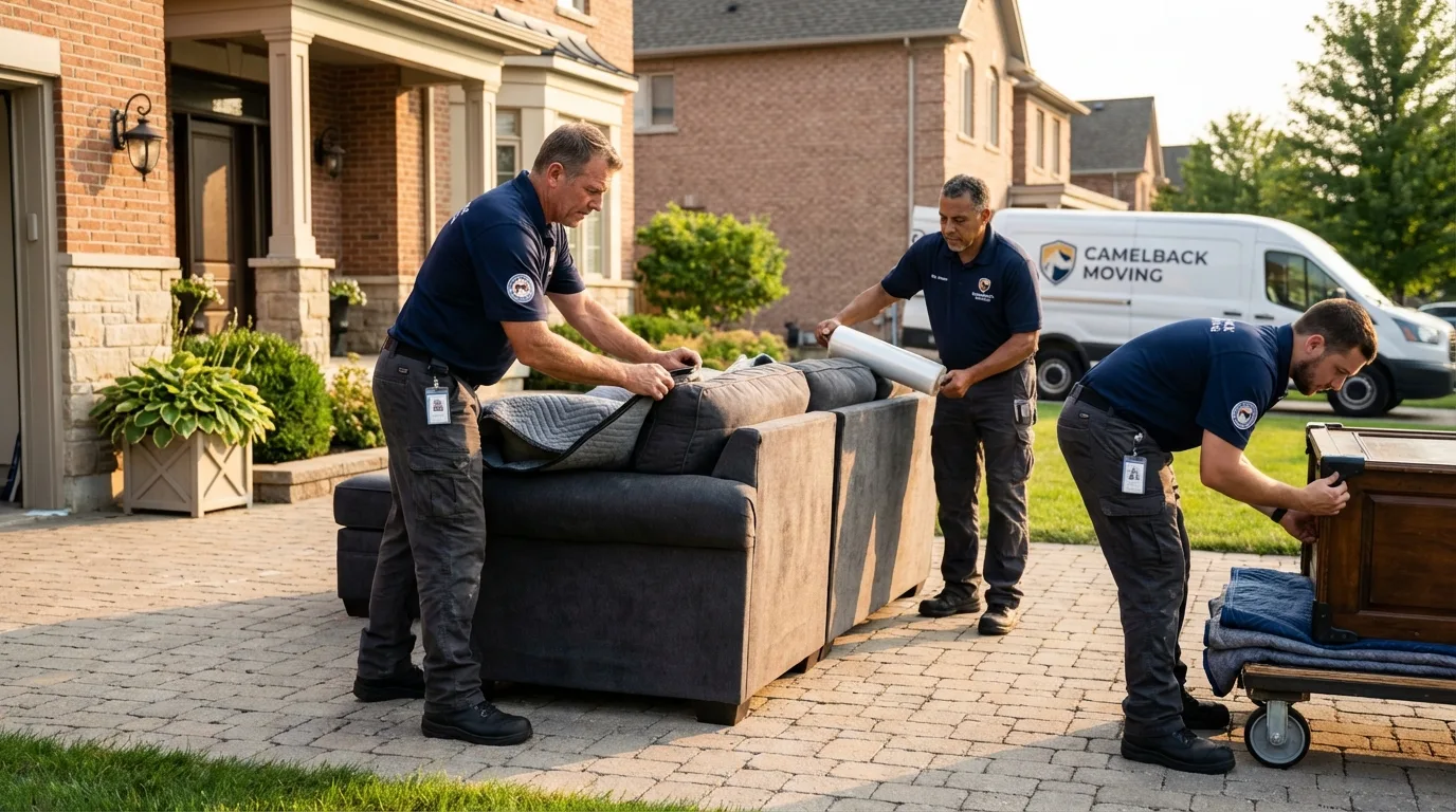 Large estate moving crew wrapping furniture in New Castle, CO