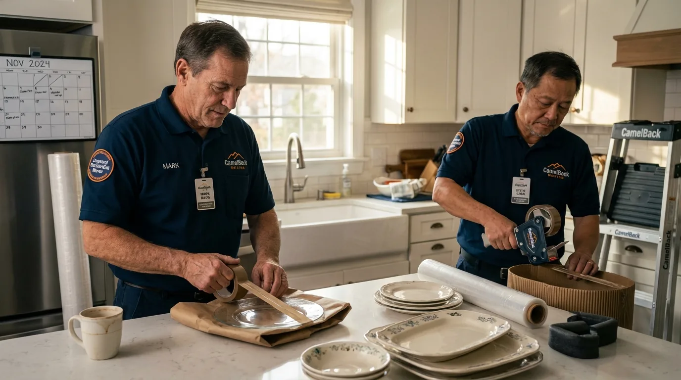 Professional crew packing kitchen dishware in New Castle, CO